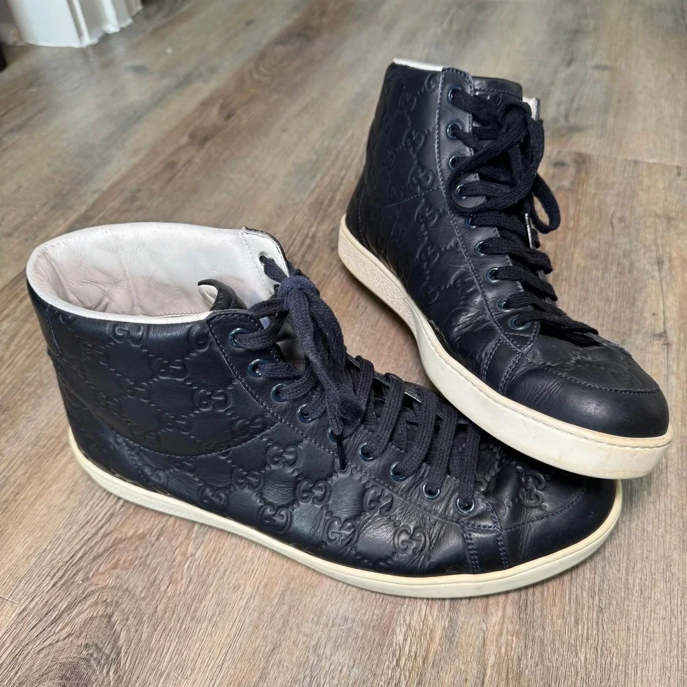 Gucci Black High-Top GG Embossed Leather Sneakers